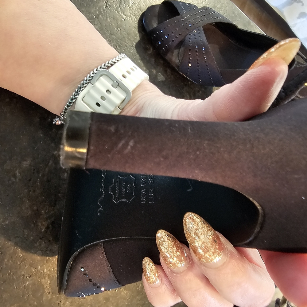 Nina "Camille" black satin & crystal peep toe slingback heels Size 6-1/2M - Picture 6 of 10